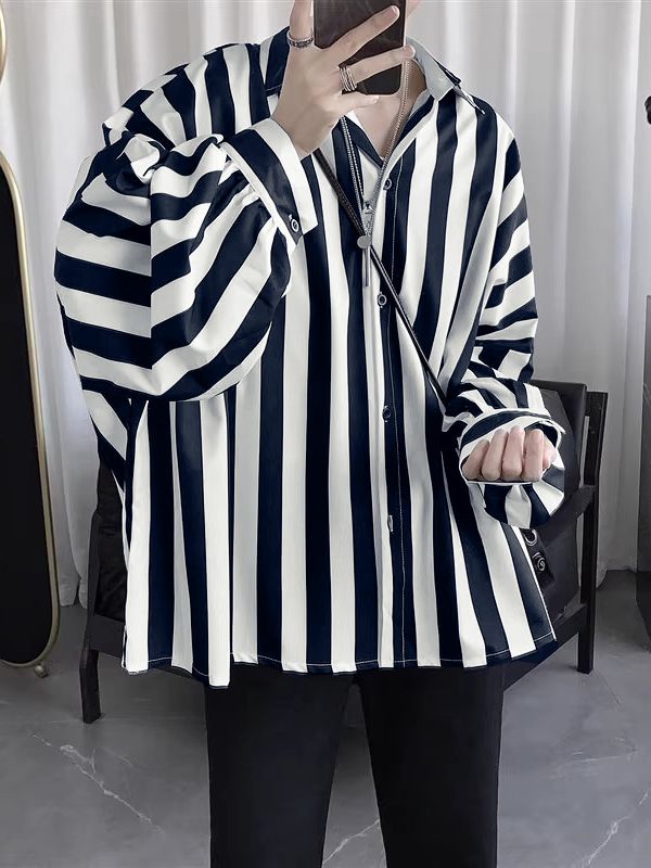 Men's Casual Striped Loose Long Sleeve Shirt SKUL35300