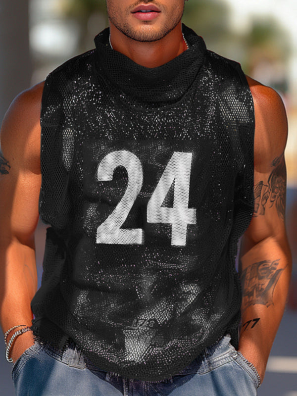 Men's Number Print Sheer Mesh Tank SKUL15413