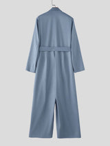 Men's Solid Color Lace Up Long Sleeve Jumpsuit SKUL52525