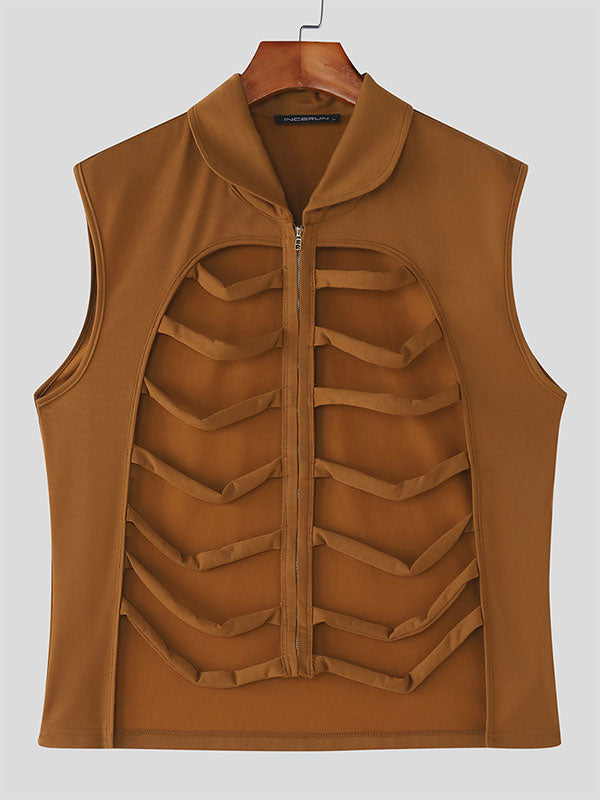 Men's Solid Color Skull Hollow Zip Waistcoat SKUL17907