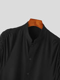 Mens Solid Stand Collar Ruched Sleeve Shirt SKUK43868