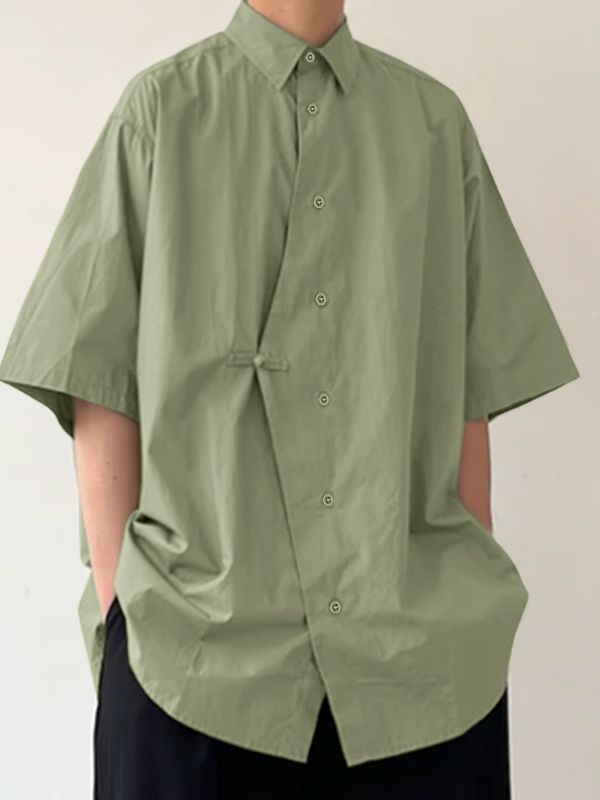 Men's New Chinese Style Asymmetrical Frog Button Shirt SKUL60121