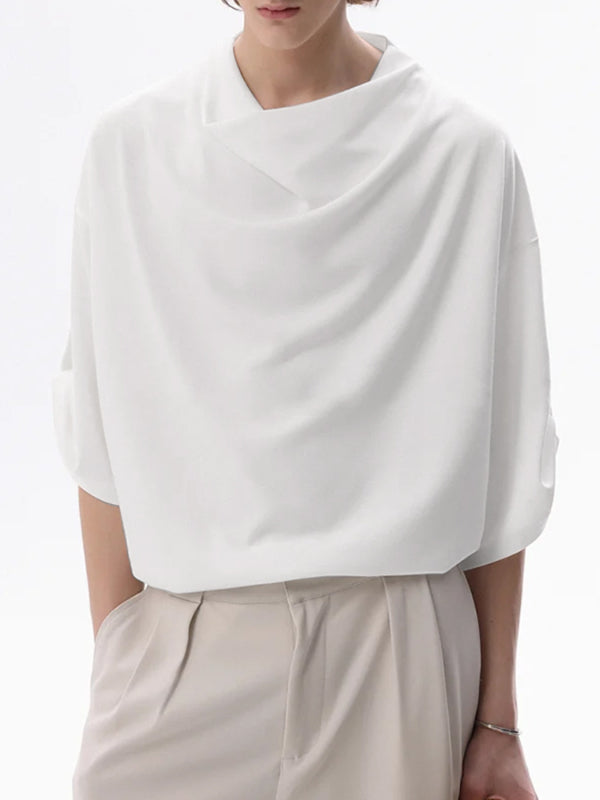 Mens Solid Color Draped Neck Casual T-Shirt SKUL13924