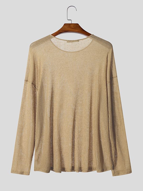 Men's Lazy Style Hollow Knit Long Sleeve T-Shirt SKUL38539