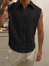 Men's Tie Drawstring Design Sleeveless Shirt SKUL57701