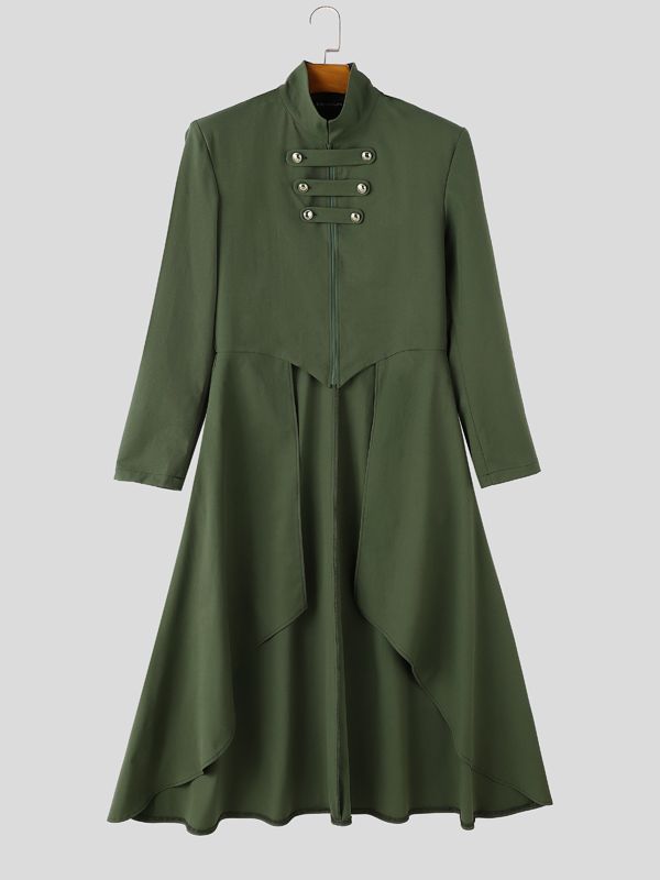 Men's Avant-Garde Retro Runway High-Low Swallowtail Hem Metal Buckle Zip Up Long Sleeve Stand Collar Blazer SKUL79735