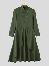 Men's Avant-Garde Retro Runway High-Low Swallowtail Hem Metal Buckle Zip Up Long Sleeve Stand Collar Blazer SKUL79735
