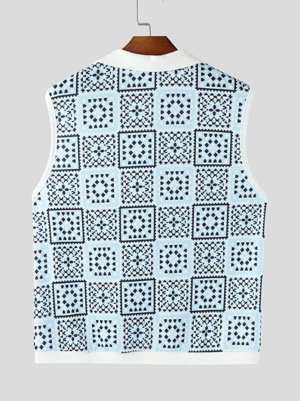 Mens Windowpane Pattern Casual Tank SKUL18857