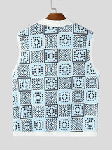 Mens Windowpane Pattern Casual Tank SKUL18857