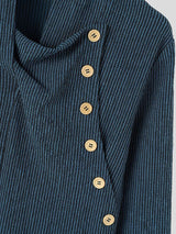 Men's Avant-Garde Early Autumn Casual Asymmetrical Side Button Vertical Stripe Long Sleeve Cowl Neck T-shirt SKUL83122
