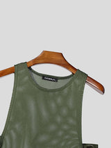 Men's Y2K Avant-Garde Sheer Mesh D-Ring Buckle Open-Side Tank SKUL74578