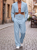 Mens Solid Color Loose Cropped Two Pieces Outfit SKUK93594