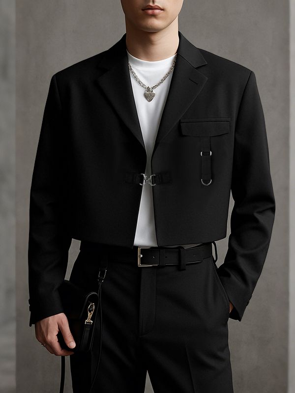 Men's Solid Color Cropped Long Sleeve Blazer SKUL39889