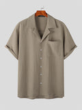 Mens Textured Revere Collar Short Sleeve Shirt SKUK08644