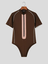 Men's Color Block Zip Short Sleeve Bodysuit SKUL37309