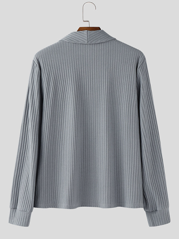 Men's Knit Textured Lapel Long Sleeve Sweater SKUL28254