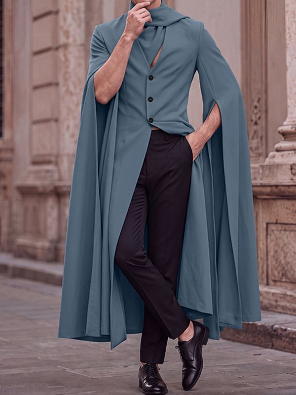 Men's Avant-Garde Runway Evening Gala Slit Cape Sleeve Scarf Neck Cardigan SKUL84581