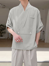 Men's Avant-Garde Deconstructed Kimono-Style Utility Short Sleeve Shirt SKUL63240