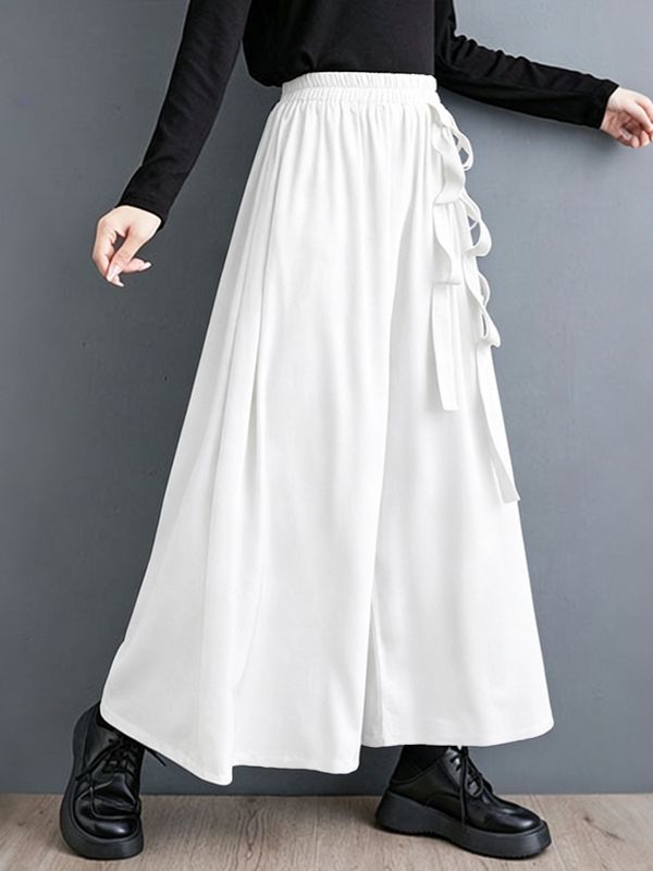 Men's Japanese Harajuku Side Ribbon Tie-Knot Pleated Extreme Wide-Leg Palazzo Pant SKUL66975