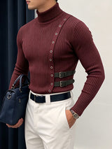 Men's Early Autumn High Street Eyelet Trim Rib-Knit Fitted Long Sleeve Roll Neck Sweater SKUL81071
