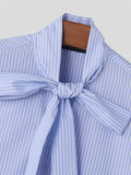 Mens Striped Tie Neck Casual Long Sleeve Shirt SKUK45279