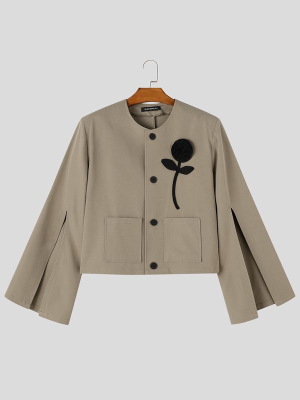 Men's Avant-Garde Chic Evening Gala 3D Rose Flower Slit Cape Sleeve Collarless Blazer SKUL86007