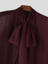 Men's Ruffled Patchwork Sheer Mesh Long Sleeve Shirt SKUL27365