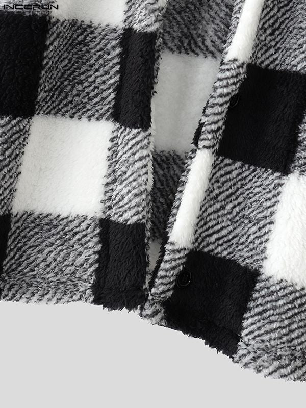 Men's Plaid Plush Cropped Casual Waistcoat SKUL32816