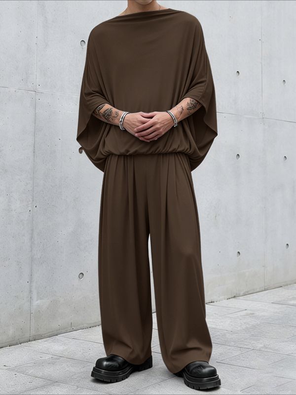 Men's Solid Color Knit Off Shoulder Two Pieces Outfit SKUL62783