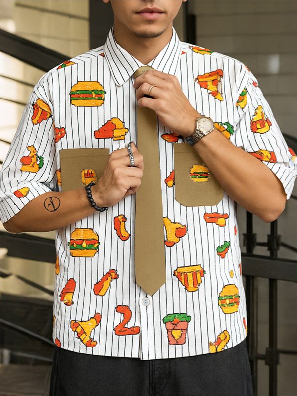 Men's Pixel Style Print Short Sleeve Shirt SKUL35143