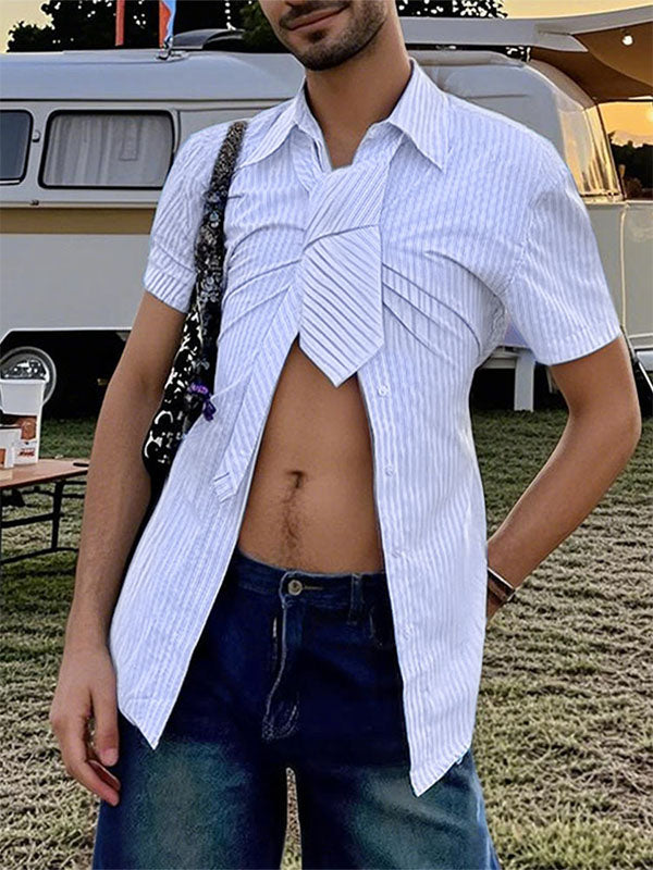Men's Striped Tie Short Sleeve Shirt SKUL21158