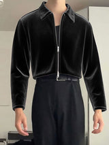 Men's Solid Velvet Long Sleeve Jacket SKUL34123
