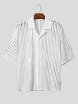 Men's Sheer Mesh Striped Short Sleeve Shirt SKUL55370