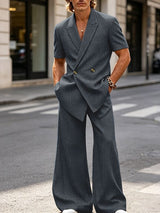 Men's American Vintage Houndstooth Double-Breasted Asymmetric Two Pieces Outfit SKUL74822