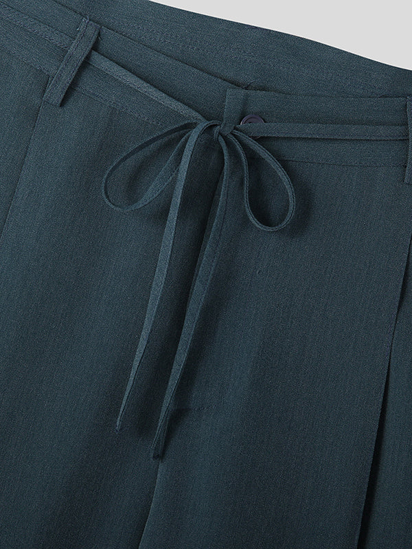 Mens Solid Pintuck Tie Waist Casual Pants SKUK09606