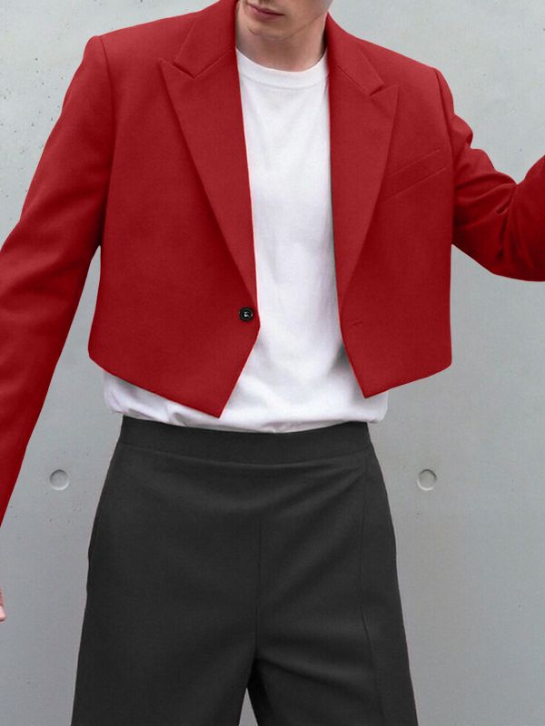 Men's Solid Color Cropped Long Sleeve Blazer SKUL50060
