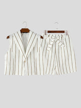 Men's Avant-Garde Striped Cropped Lapel Two Pieces Outfit SKUL61886