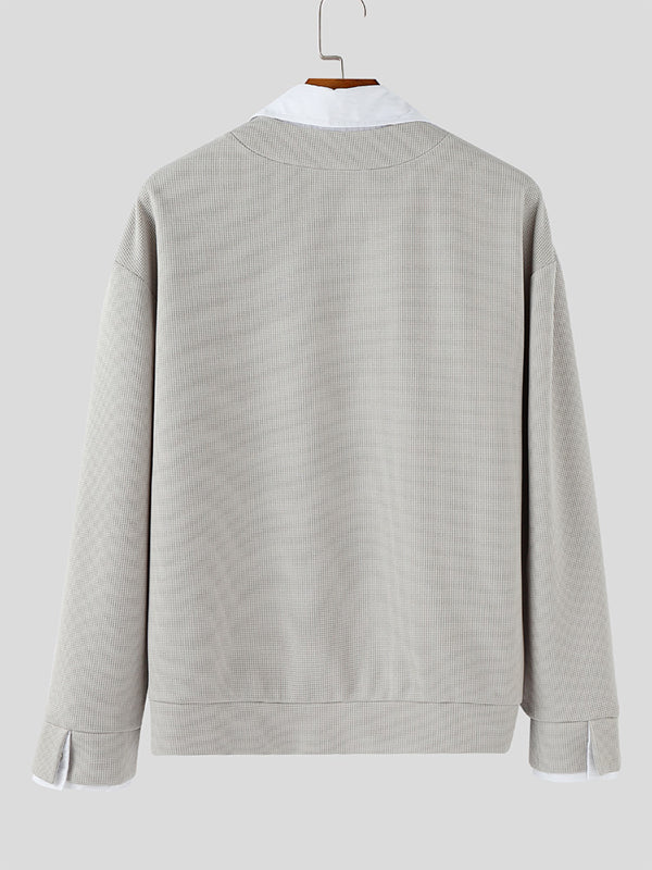 Men's Stripe Contrast Collar Long Sleeve Shirt SKUL29545