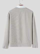 Men's Stripe Contrast Collar Long Sleeve Shirt SKUL29545