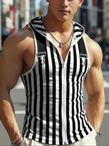 Men's Casual Stripe Hooded Zip Tank SKUL47887
