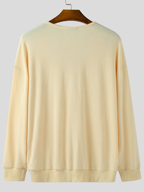 Men's Textured Knit V Neck Long Sleeve Cardigan SKUL33862