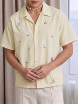 Men's Casual Vintage Delicate Floral Print Cuban Collar Short Sleeve Shirt