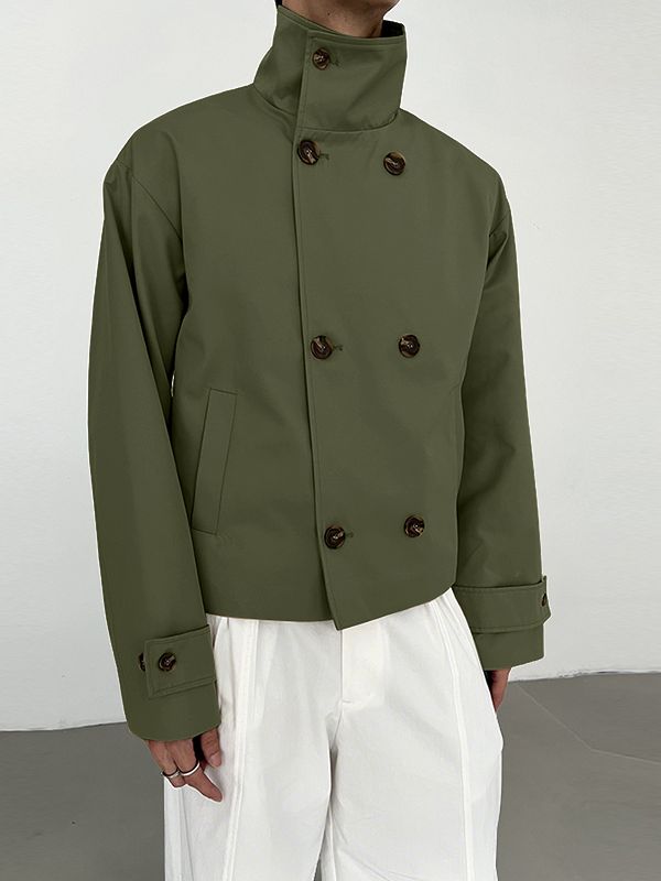 Men's Double Breasted Stand Collar Long Sleeve Jacket SKUL31504