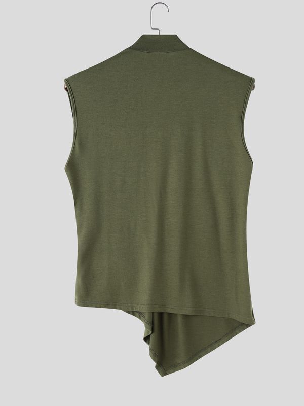 Men's Avant-garde Streetwear Draped Metal Studded Asymmetric Tank SKUL66868