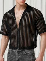 Men's Striped Sheer Mesh Short Sleeve Shirt SKUL54671