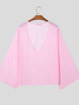 Men's Sheer Deep V Neck Long Sleeve Shirt SKUL51808