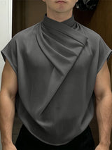 Men's Avant-Garde Asymmetric Draped Cross Wrap Mock Neck Sleeveless Shirt SKUL63993