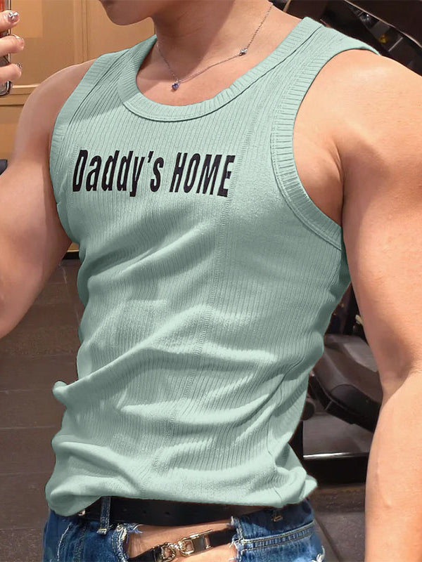 Men's Solid Color Slogan Print Casual Tank SKUL51915