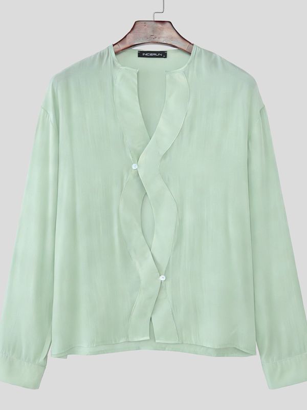 Men's Deconstructed Wavy Placket Long Sleeve Shirt SKUL51835