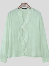 Men's Deconstructed Wavy Placket Long Sleeve Shirt SKUL51835